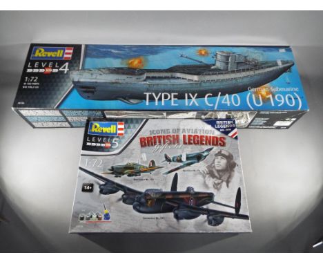 Revell - two boxed kits, 1:72 scale Level 4, German Submarine Type IX C/40 (U190) # 05133 and 1:72 scale Level 5 British Lege