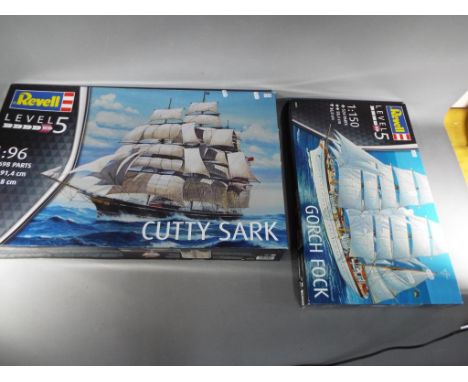 Revell - two boxed kits, Level 5, 1:96 scale Cutty Sark # 05422 and 1:150 scale Gorch Fock # 05417, both mint ex retail stock