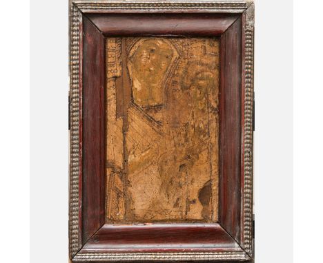 Italian Artist 14/15th Century, Madonna with Child, tempera on wooden panel. Damages, Torso. Remains of gilding. In later fra