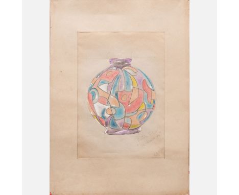 French Artist around 1920, two designs for vases. Pencil, black and coloured chalk white collours on paper with scale and des
