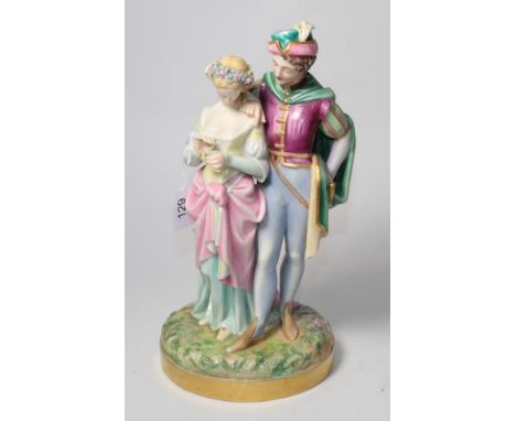 A Royal Worcester group of a Medieval couple, green printed mark 32cm high