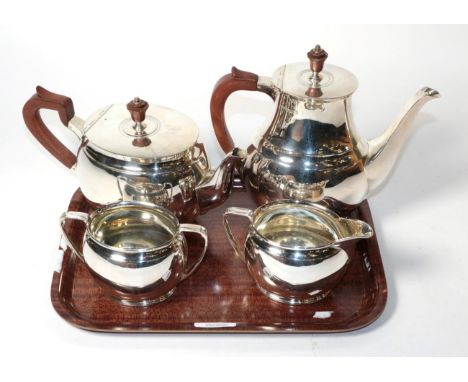 A silver four piece tea and coffee service, Roberts &amp; Belk, Sheffield 1963, of plain oval bellied form, with box, the cof