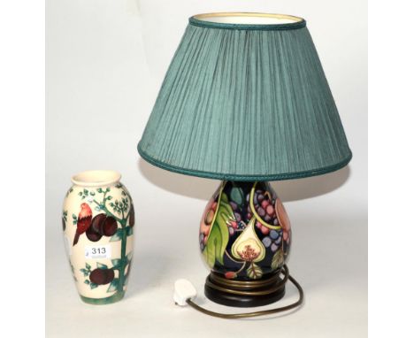 A modern Moorcroft lamp and a Moorcroft vase 