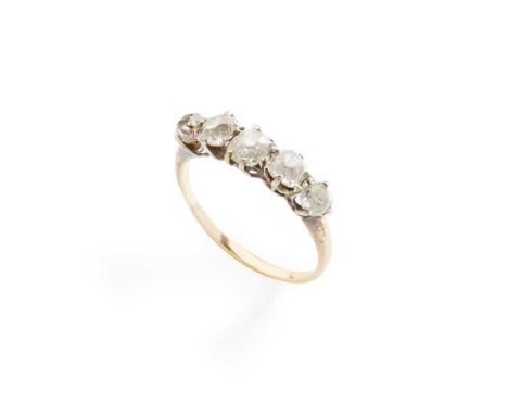 A diamond five-stone ring claw-set with five graduated old round-cut diamonds, unmarkedDimensions:Ring size: L/M