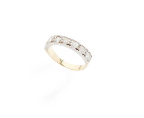 A diamond half-eternity ring set with seven round brilliant-cut diamonds, unmarkedDimensions:Ring size: P