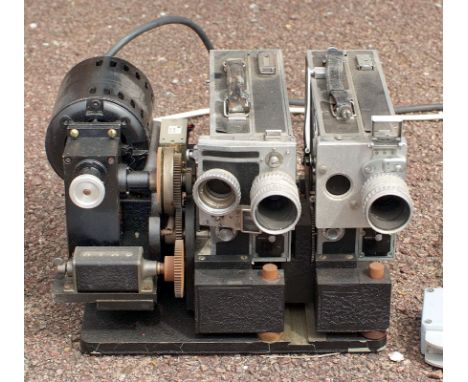 Pair of twinned Kodak Cine Special silent 16mm cine cameras for stereo (3D) filming. (condition 6G). Professionally coupled v