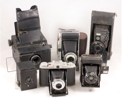 Ensign Reflex Camera & Others.  6 vintage cameras, including Ensign Focal Plane Roll Film Reflex Camera (condition 6G) plus K