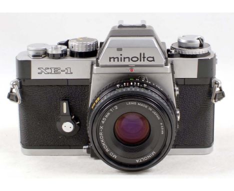 Minolta XE-1 + 40mm f2 Lens.   Minolta XE-1 35mm film camera (condition 5F); Minolta MD Rokkor-X 40mm f2 'Pancake' lens #1996