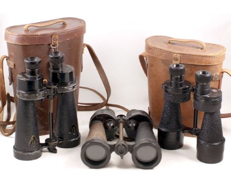 3 Pairs of ex-WD, WWII Binoculars. Ross 7x50, eye focusing, with case (condition 4F) plus two pairs of Barr & Stroud 7x with 
