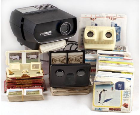 View Master Projector & Stereo Views.  Viewmaster Diplomat projector (mono) with approx 30 Viewmaster 3-reel packs (condition