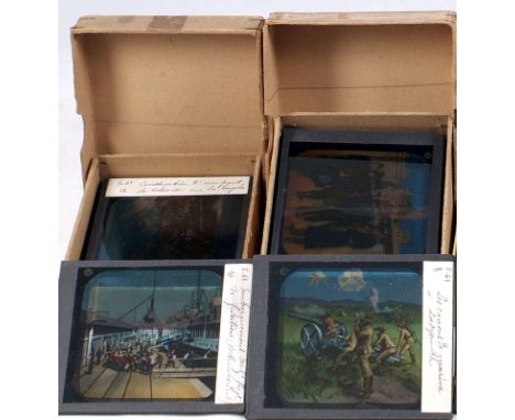 British Army Magic Lantern Slide Set.  Set of 16 Magic Lantern slides "The British Army" inc Regiments, recruiting & training