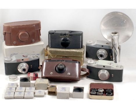 Purma Camera Collection. 2x Purma Special cameras; 3x Purma Plus cameras, plus lens hoods, filters, cases etc (condition 4/5/
