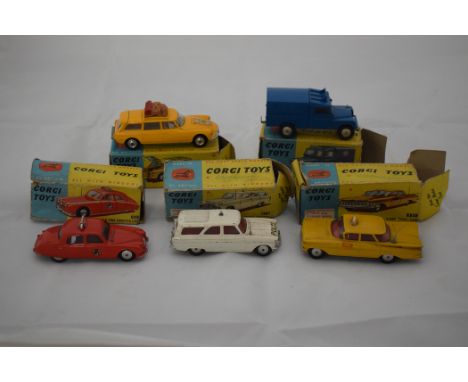 Corgi Toys vehicles, to include: Ford Zephyr motorway patrol car, 419; 2.4 Jaguar fire service car 213; Citroen Safari ID19, 