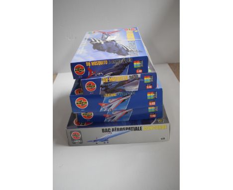 Airfix model constructor kits: four 1:48 scale aircraft: and a 1:72 scale BAC Concorde.  (5)