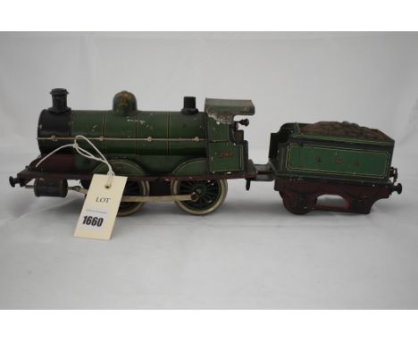 A Marklin (Maerklin) 1-gauge 0-4-0 clockwork locomotive, 294 green livery, with GNR tender (tender missing one pair of wheels