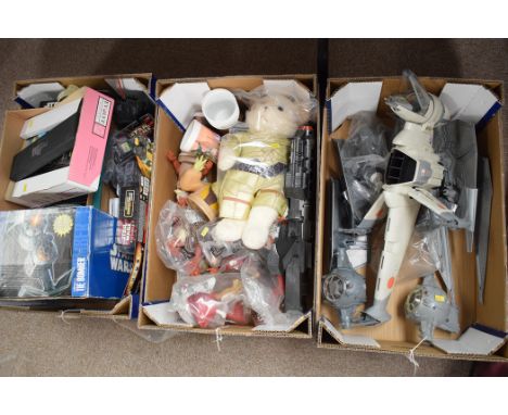 Star Wars vehicles, figurines and collectables, to include: X-Wing Fighters; Imperial Tie Bomber; plastic cups with character