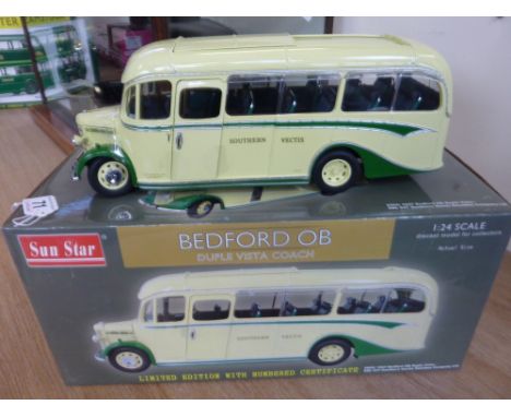 A BOXED SUNSTAR 1:24 SCALE BEDFORD OB/DUPLE VISTA COACH, No.5002, depicts Southern Vectis 208 (EDL637), looks to have hardly 