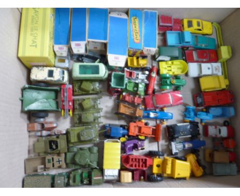 A QUANTITY OF BOXED AND UNBOXED PLAYWORN DIECAST VEHICLES, mainly Matchbox 1-75 Series vehicles, some repaints, but includes 