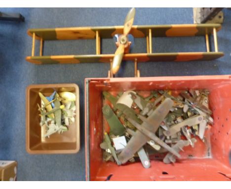 A QUANTITY OF UNBOXED AND ASSORTED PLAYWORN DIECAST AND PLASTIC AEROPLANE MODELS, to include Dinky, Airfix etc, with a Herita