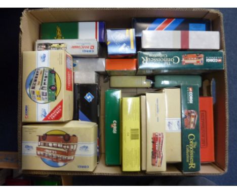 A QUANTITY OF MOSTLY BOXED CORGI CLASSICS AND SOLIDO DIECAST BUS AND COACH MODELS