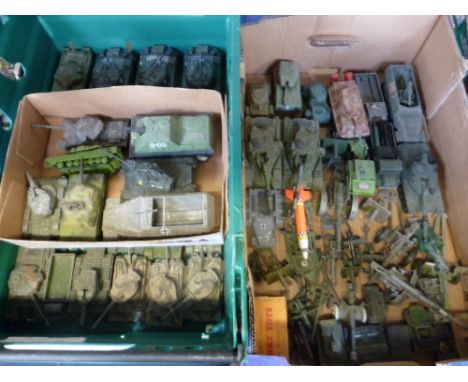 A QUANTITY OF BOXED, UNBOXED AND ASSORTED PLAYWORN DIECAST TANKS AND OTHER MILITARY VEHICLES, to include boxed Dinky Bedford 