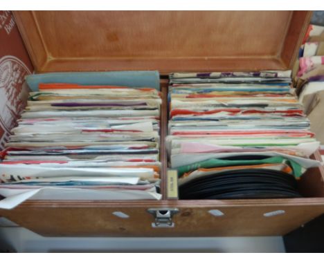 A BOX OF SINGLE RECORDS, including The Rolling Stones, Elvis Presley etc