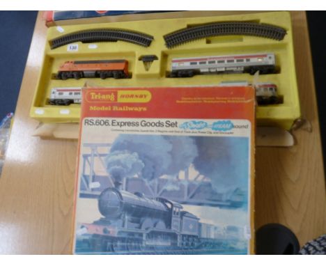 A BOXED TRI-ANG HORNBY OO GAUGE EXPRESS GOODS SET, No.RS.606, comprising damage 0-6-0T locomotive No.47606, B.R. black livery