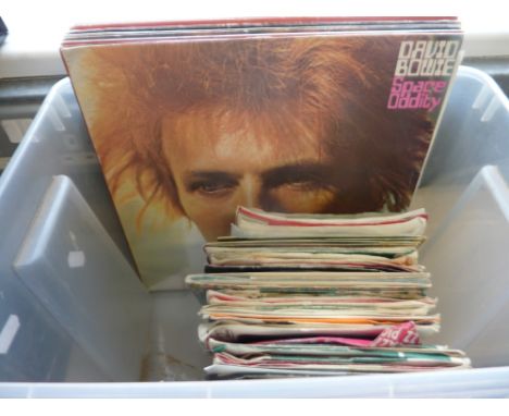 A BOX OF L.P AND SINGLE RECORDS, including The Beatles, The Rolling Stones, Tamla etc