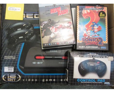 1992 Sega Mega Drive video game console, control pad, with games (boxed)