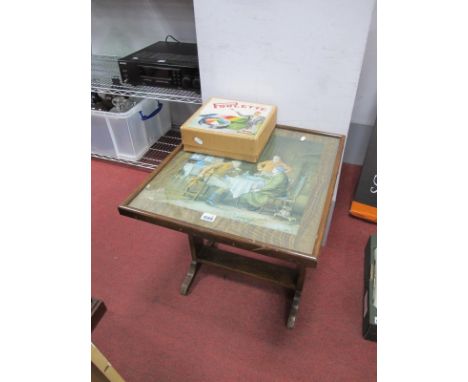 An Oak Firescreen Adapting to Coffee Table, 47.5cm wide, Poolette Roulette game (2).