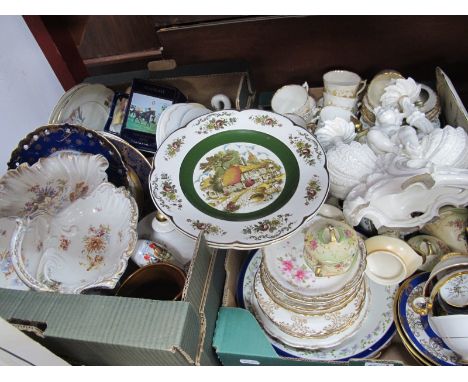 Royal Grafton Cups and Saucers, dressing table set, Limoges plate, etc:- Two Boxes