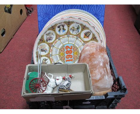 Wedgwood Calendar Plates (x10), mineral lamp, Britains cart and milkman, Moko Corination, coach and horses, Casio calculator.