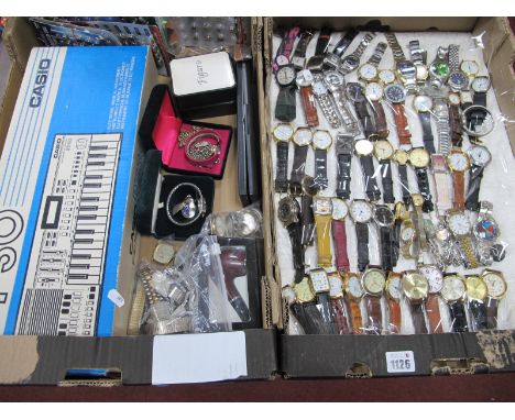 Watches: Gents and Ladies wristwatches, watch heads, straps, pocket watch, batteries, Casio PT-30:- Two Boxes