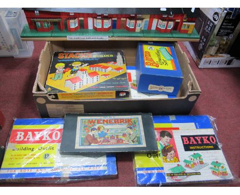 A Mid XX Century Construction Set, to include Wenebrik set No 2, Bayko recreation of Coronation Street, Bayko building outfit