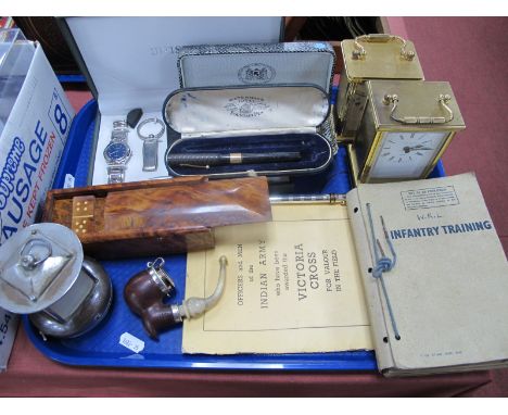 A 1930's Chrome and Frosted Glass Lantern, Waterman's Ideal pen, with .375 hallmark collar, cased 'Unistar' watch pen and wal