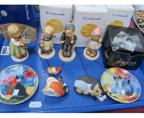 Hummel, four boxed figures, including 'Pretty Please', 'Chimney Sweep. glass paperweight, two Rosina Wachtmeister cats and tw