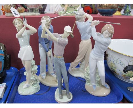 Spamnish Pottery Golfing themed Figurines, including Nadal, Nao, Casades. (5).