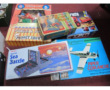 A Boxed Cox EZ Flyers Piper Command, sea battle, Punch and Judy puppet show, all boxed (untested for completeness.