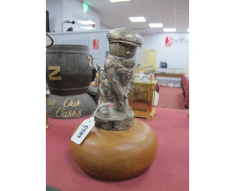 Golf - Advertising for Dunlop Silver plated golfer playing strokes, with his sprung head as a golf ball, on wooden base, 21cm