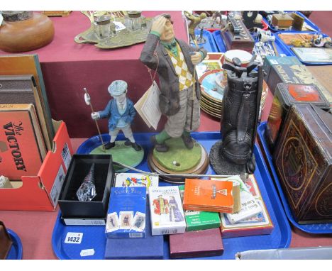 Golf - Fair Weather &amp; Peter Mook resin figures. Comego clock, playing cards, bottle stopper, shoe horn.