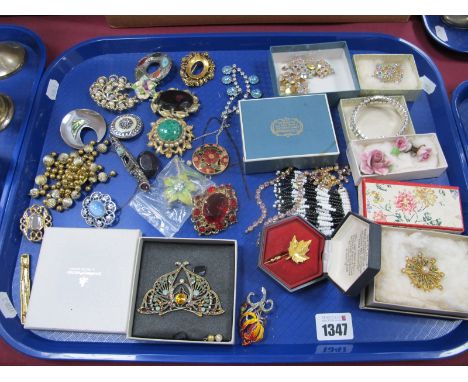 Assorted Costume Jewellery, including ceramic flowers, "Miracle" and other brooches, necklaces bangle, etc :- One Tray