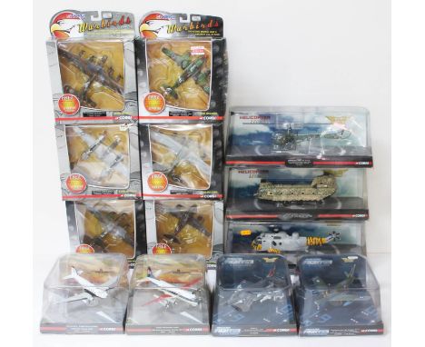 13x Corgi 1:72 and 1:144 scale die-cast model aircraft, various series including Warbirds, Helicopter Legends, Modern Fighter
