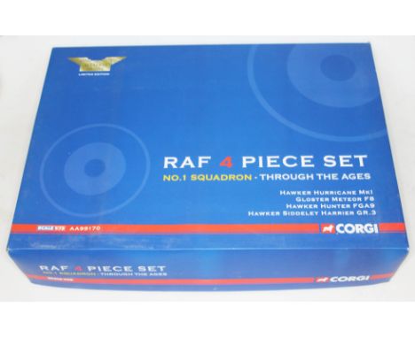 Corgi The Aviation Archive RAF 4 Piece Set NO.1 Squadron - Through the Ages Hawker Hurricane MkI Gloster Meteor F8 Hawker Hun