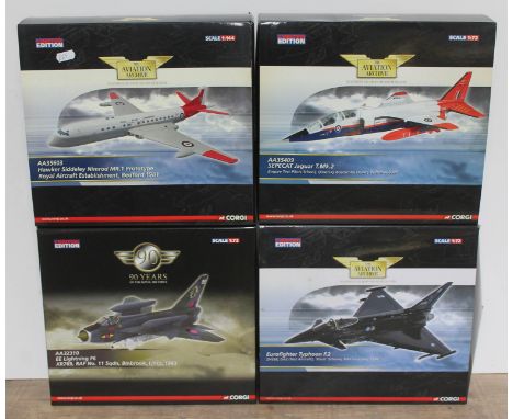 4x Corgi The Aviation Archive 1:72 and 1:144 scale die-cast models comprising Hawker Siddeley Nimrod MR.1 Prototype Royal Air