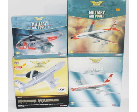 4x Corgi The Aviation Archive 1:72 and 1:144 scale die-cast model aeroplanes comprising Modern Warfare Collection Boeing E-3B