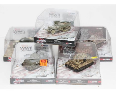 5x Corgi WWI Legends 1:50 scale die-cast model vehicles comprising three tanks and an MsA1 Half-Track. UK P&amp;P £15+VAT&nbs