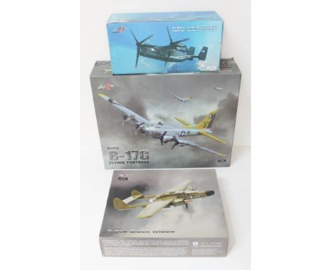 3x AF1 1:72 scale die-cast model aircraft comprising Boeing B-17G Flying Fortress, Northrop P-61A Black Widow and MV-22 Ospre