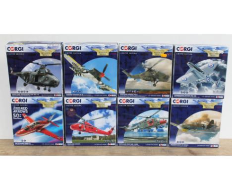 8x Corgi The Aviation Archive limited edition 1:72 scale die-cast models comprising Westland Lynx HAS 3 (Ice) AA39007, Messer