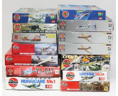 14x Airfix models including D-Day 10300, WWI Western Front A50060, Dennis Fire Engine &amp; Omnibus and 11 planes. UK P&amp;P