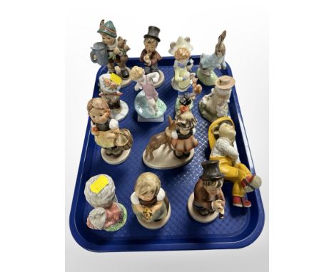 A group of Goebel, Royal Worcester, Royal Albert, and other figurines including Beatrix Potter characters, etc.